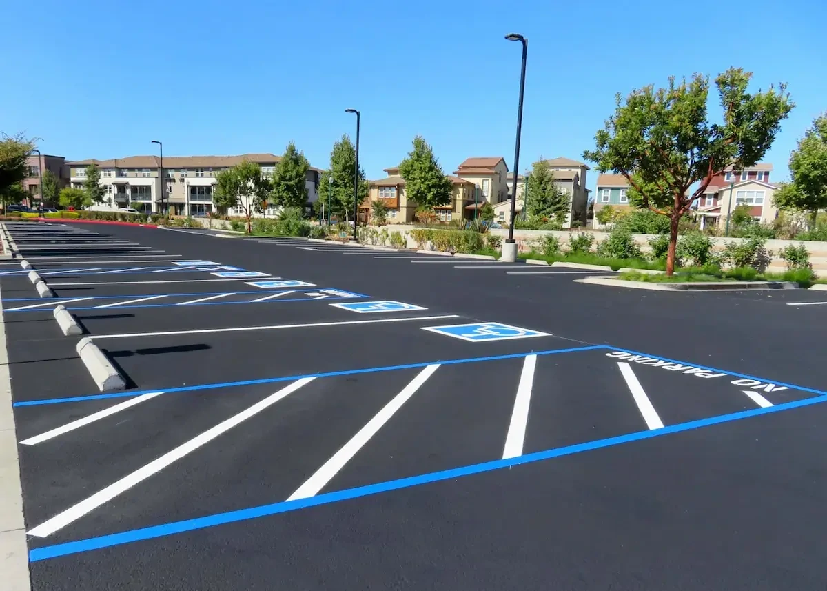 Parking lot with new ADA markings and stiping