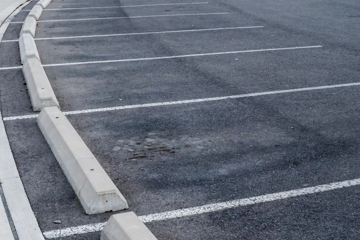 parking lot with wheel stops installed